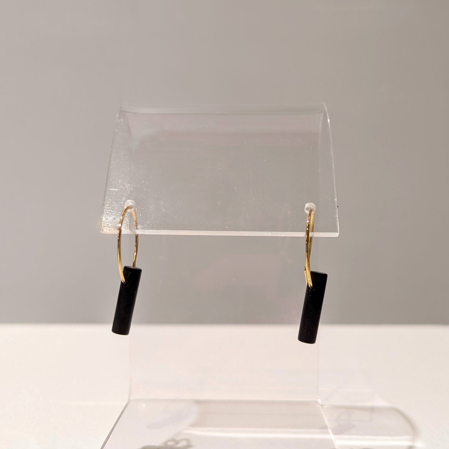 Small Gold Hoop Earrings with Graphite Charm