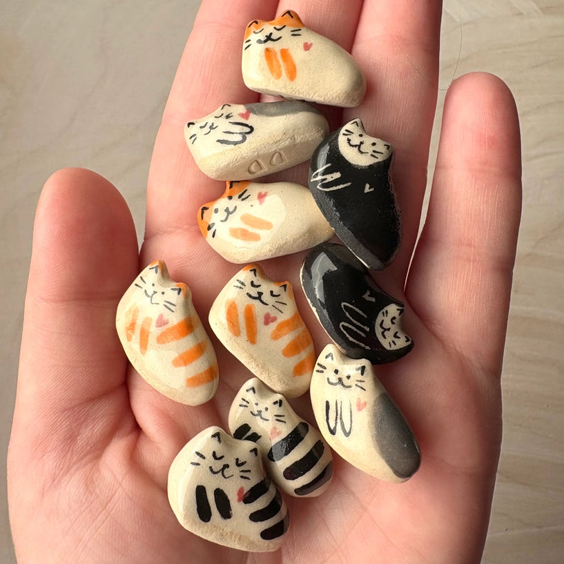 Tiny Ceramic Cats with Hearts - Assorted