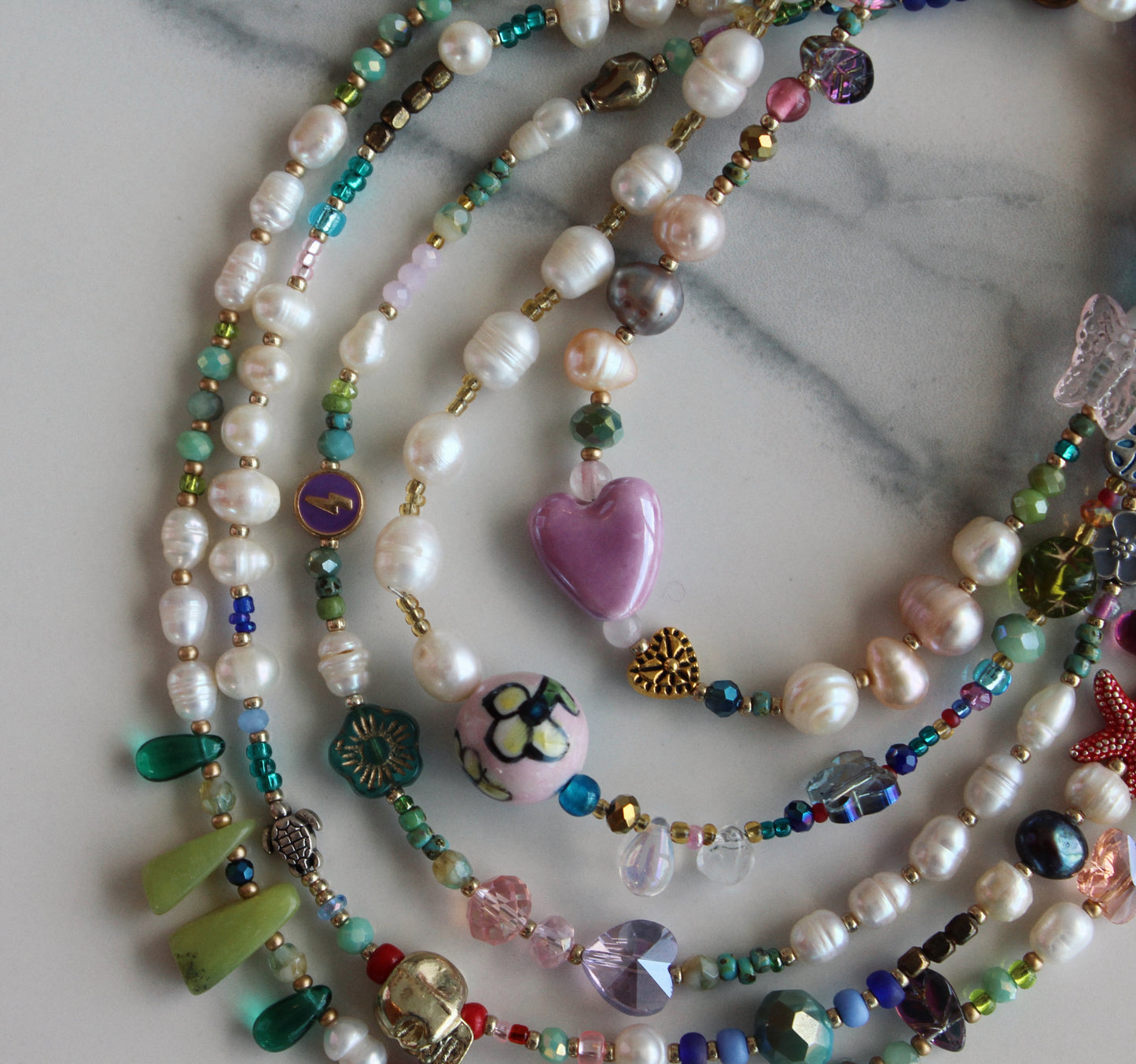 Assorted Beaded Pearl Charm Necklaces