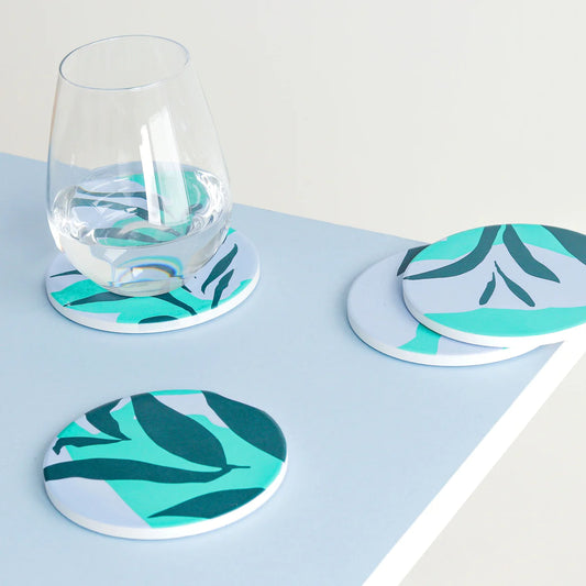 Absorbent Ceramic Coasters Set - Greenery