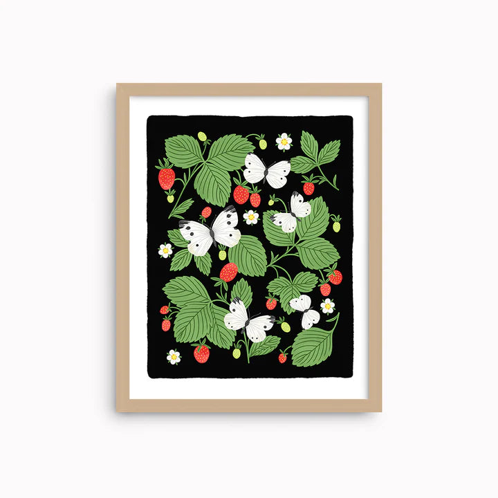 Strawberries and Butterflies | Art Print