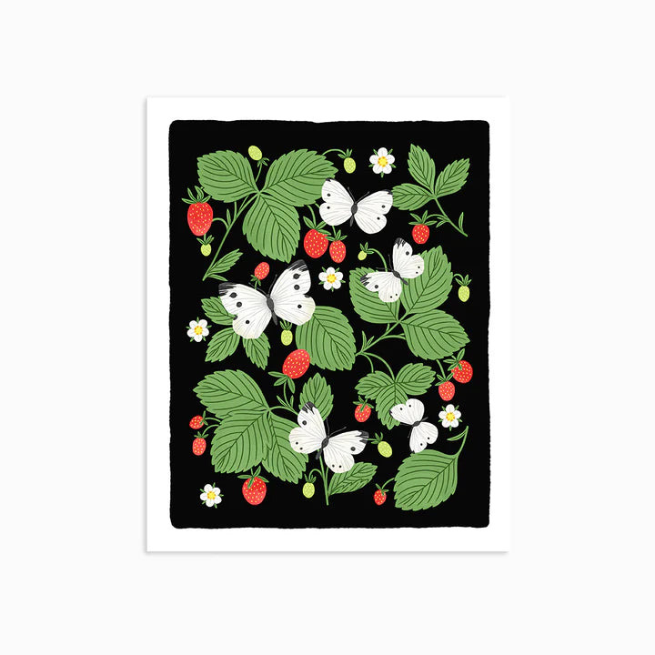 Strawberries and Butterflies | Art Print