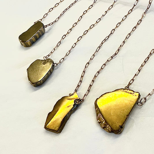 Polished Fools Gold Necklace on Brass Chain