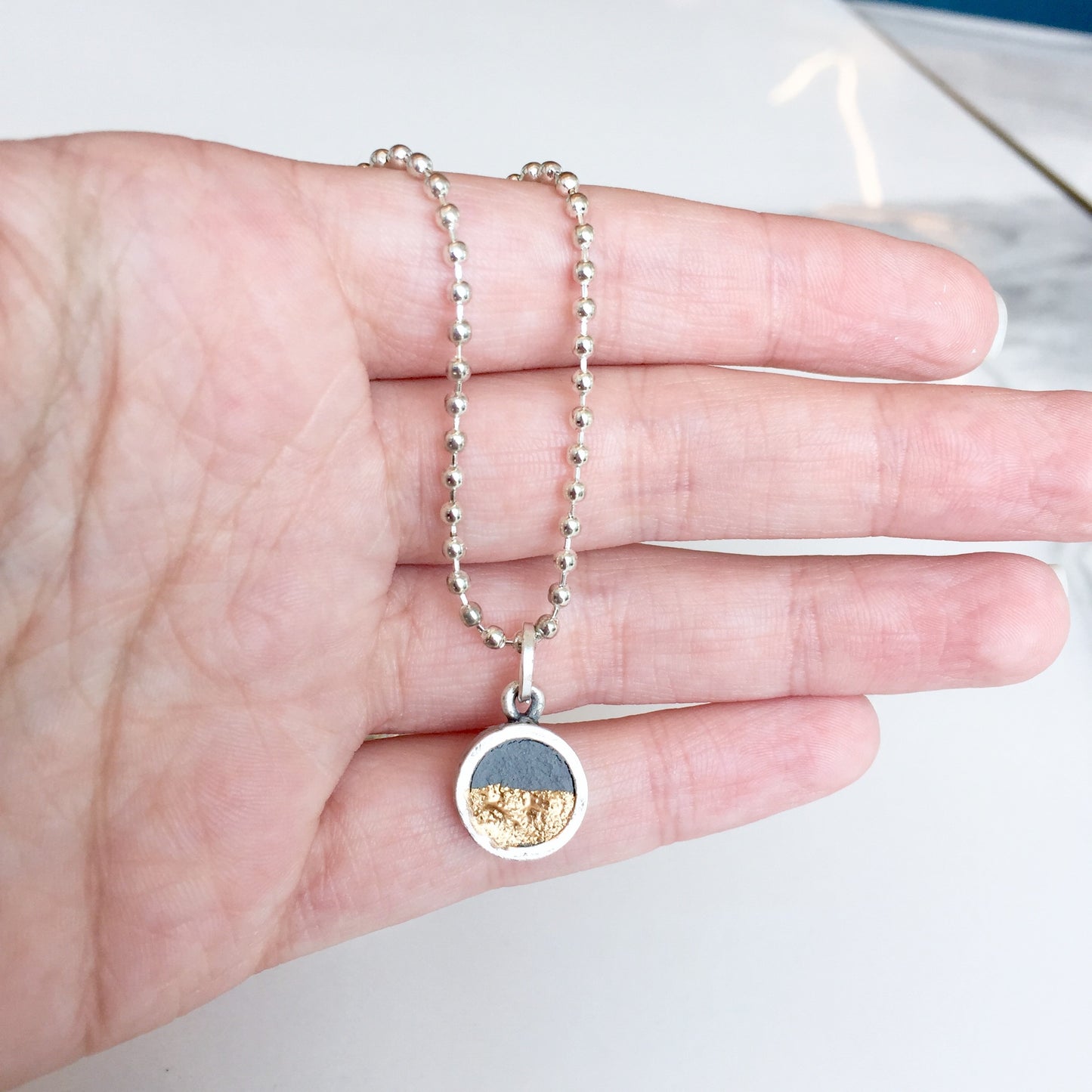 THICK silver pendant on ball chain