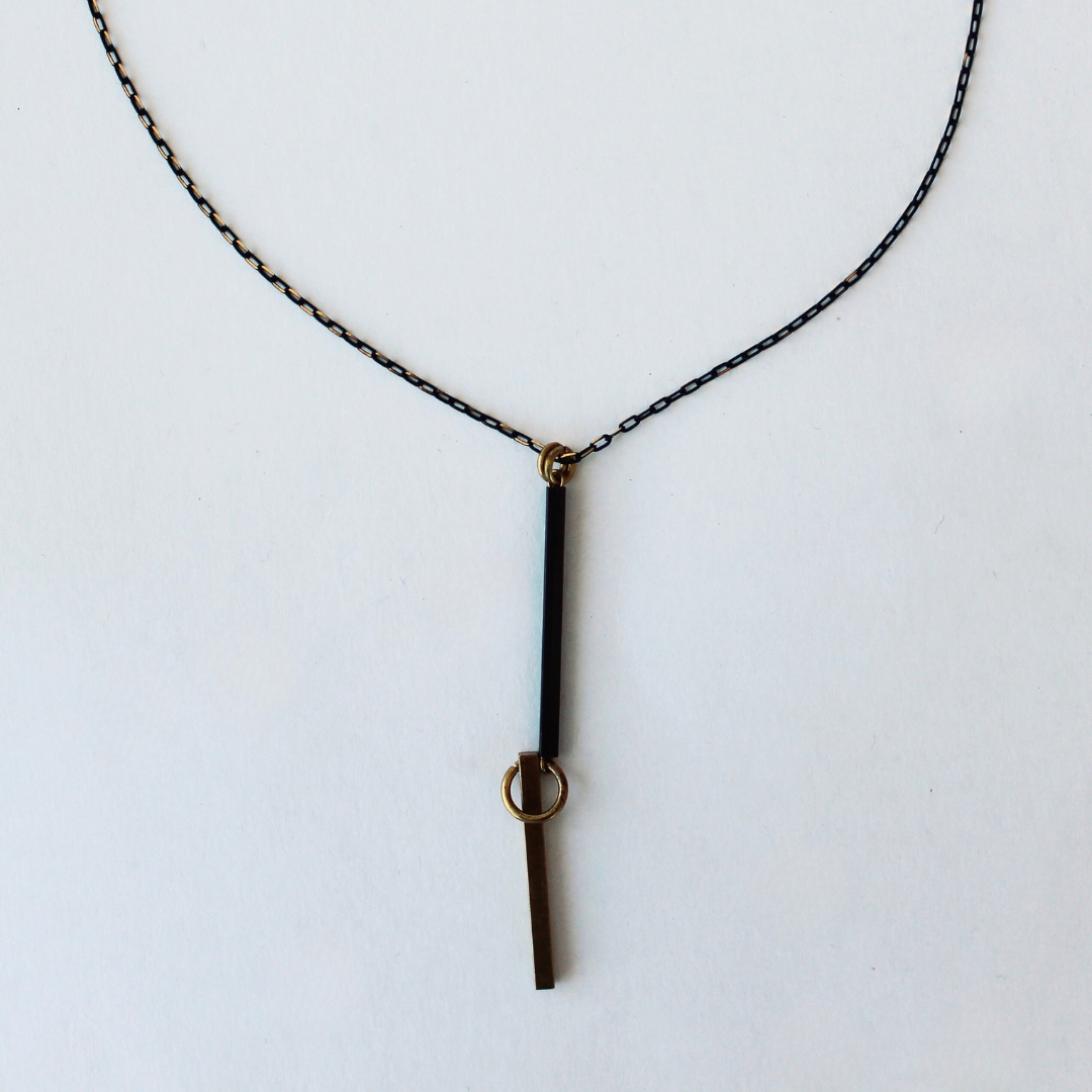 Oxidized Brass Double Bar Necklace
