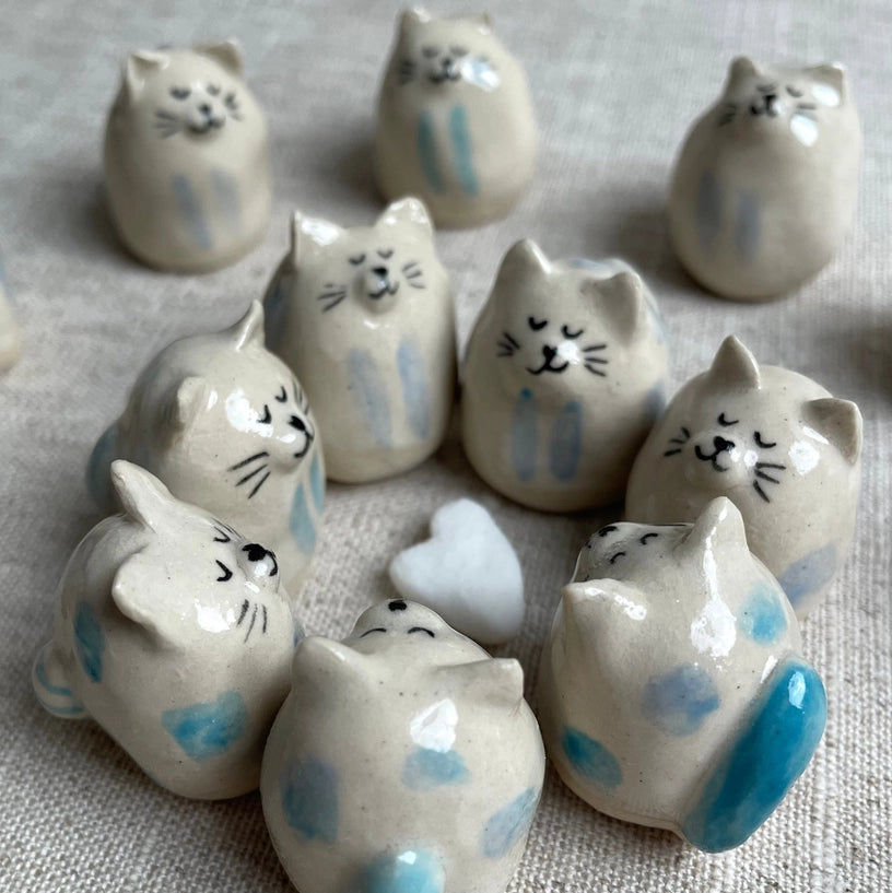 Mini Handmade Ceramic Cat Figurine