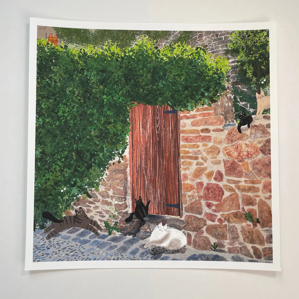 Chats dans un jardin d'automne au coucher du soleil, impression d'art non encadrée