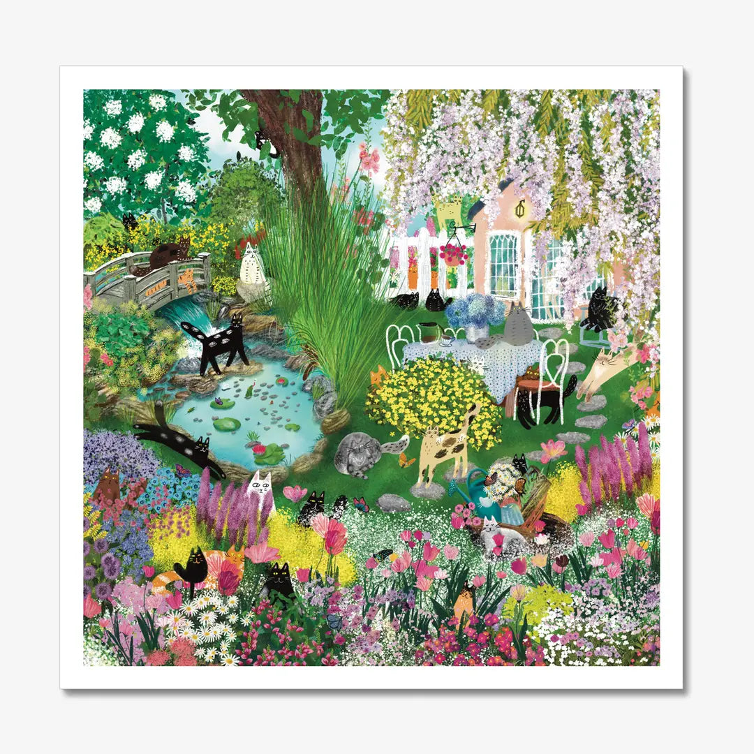 Chats dans un jardin en fleurs impression d'art non encadrée
