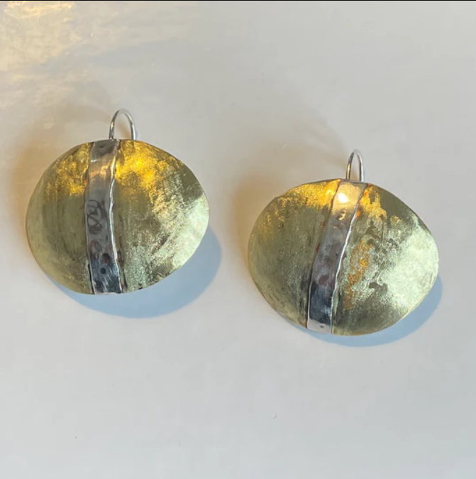 Galili Ellis - Concave Brass and Silver Applique Earrings