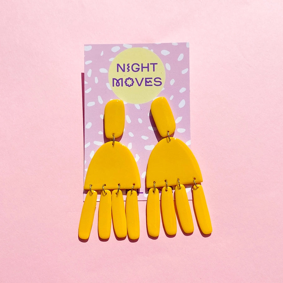 Yellow Fringe Statement Dangle Earrings