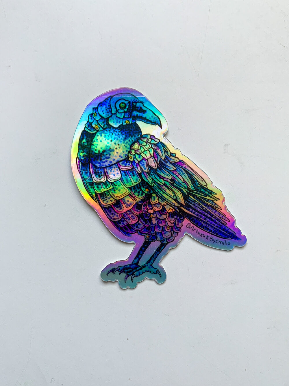 Autocollant corbeau holographique