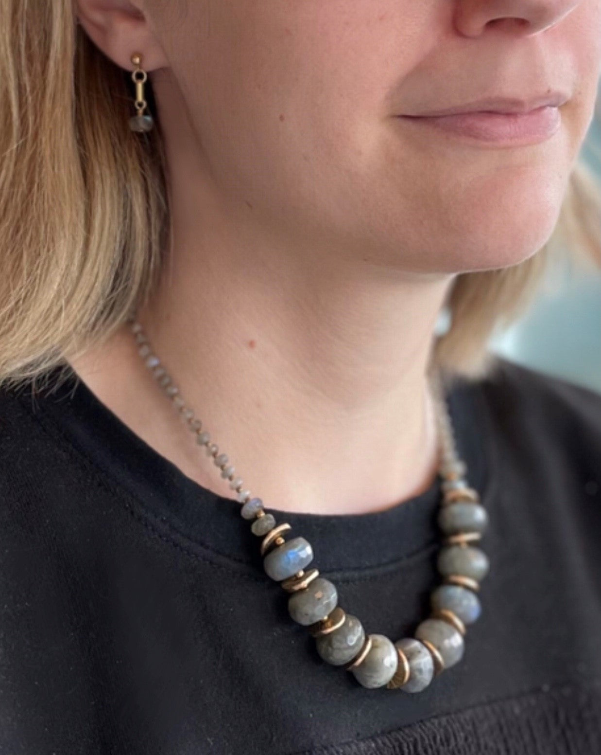 Ensemble collier Labradorite avec boucles d'oreilles Labradorite