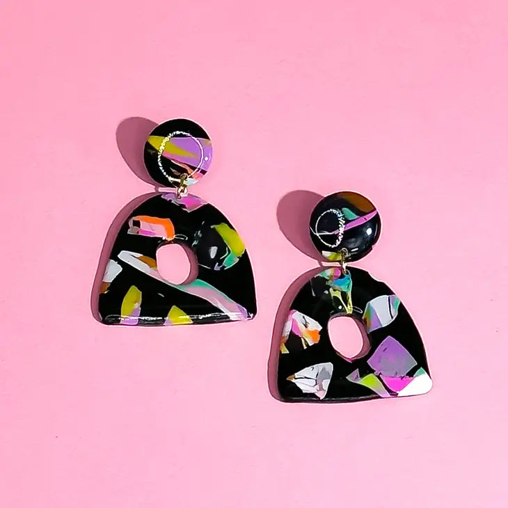 Cosmic Bowling Night Marble Terrazzo Earrings