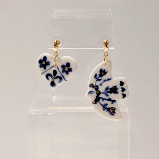 Heart + Bird Porcelain Earrings