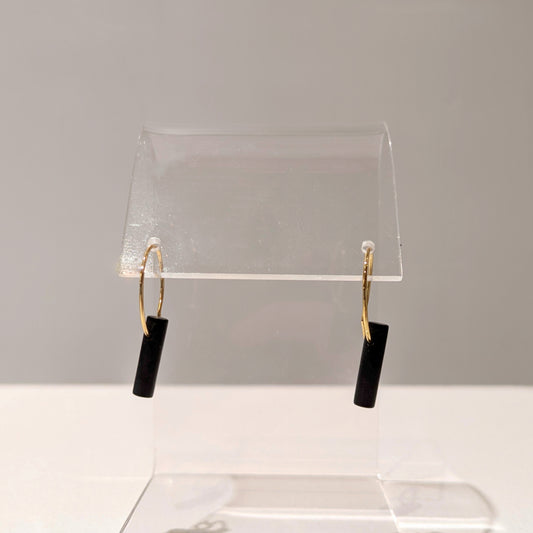 Small Gold Hoop Earrings with Graphite Charm