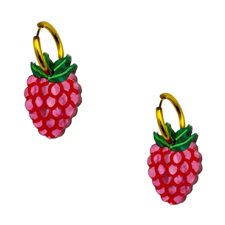 Rasberry Charm Hoop Earrings