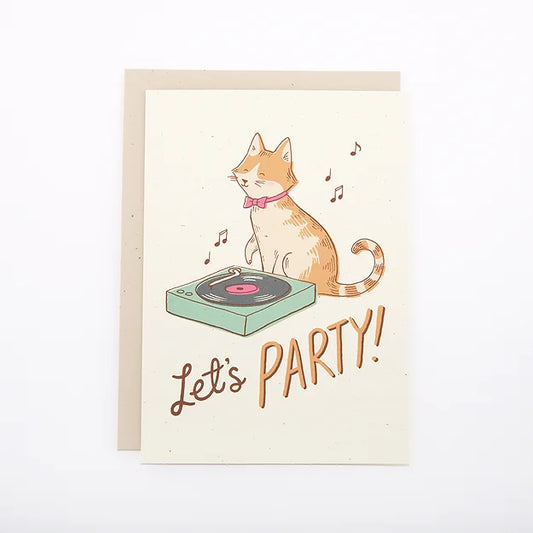 Skipping Fox - Let's Party cat with record player Card