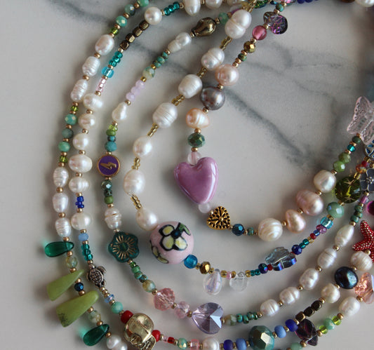 Assorted Beaded Pearl Charm Necklaces