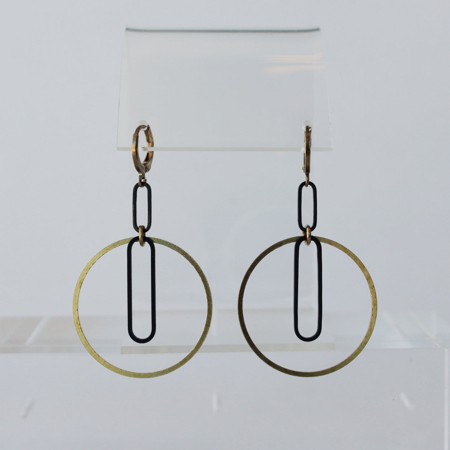 Oxidized Brass Chain & Circle Earrings