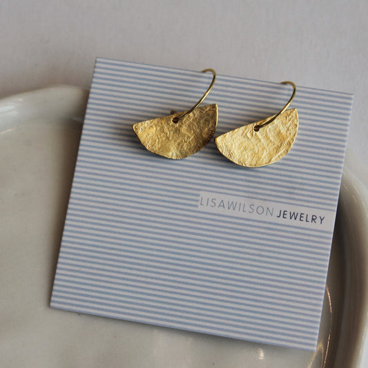 Small Gold Hoop Earrings with Hammered Half Circles