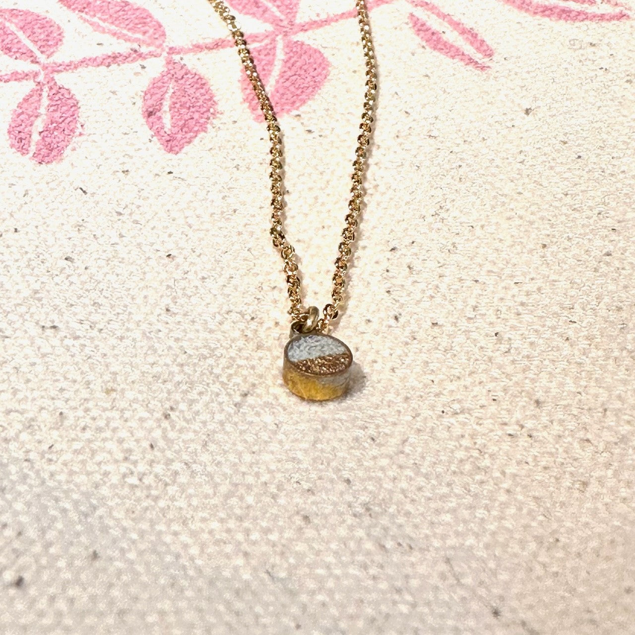 Tiny Concrete Charm Necklace With Hold Slider Chain