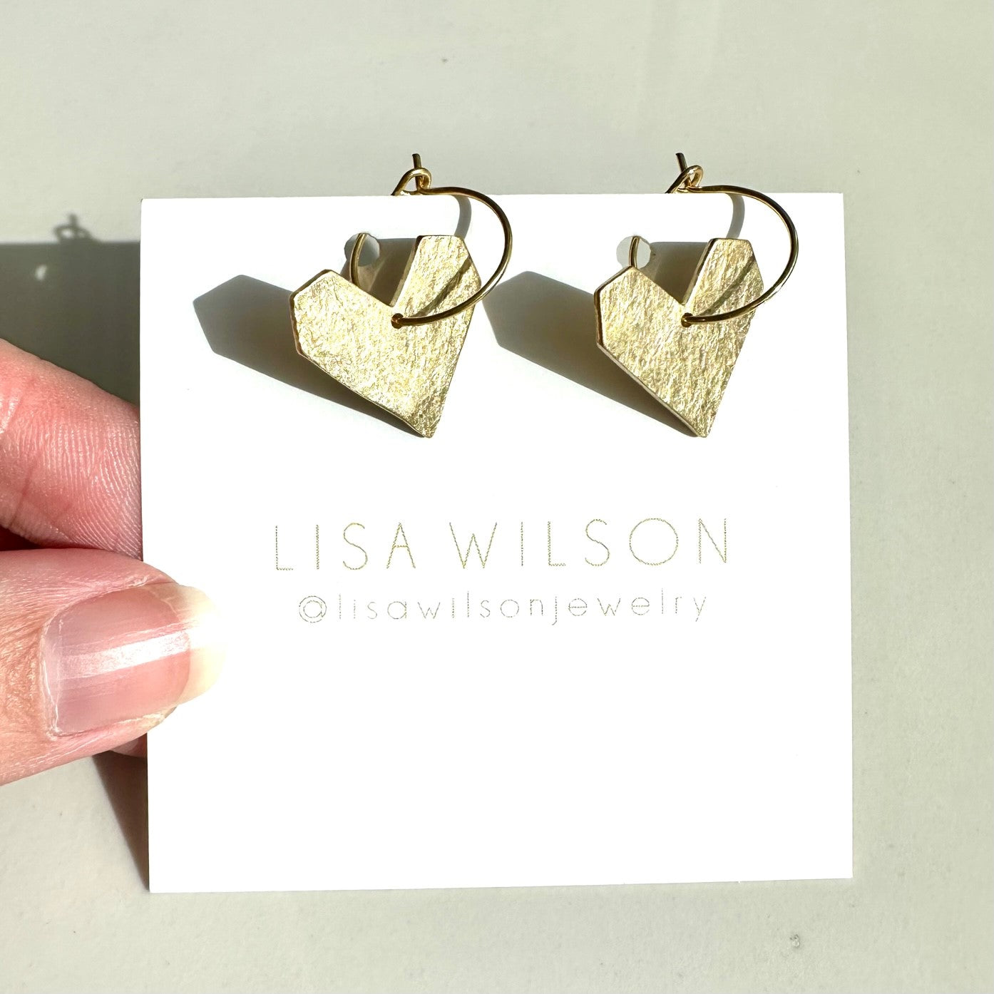 Small Brass Hoop Earrings with Hammered Brass Heart