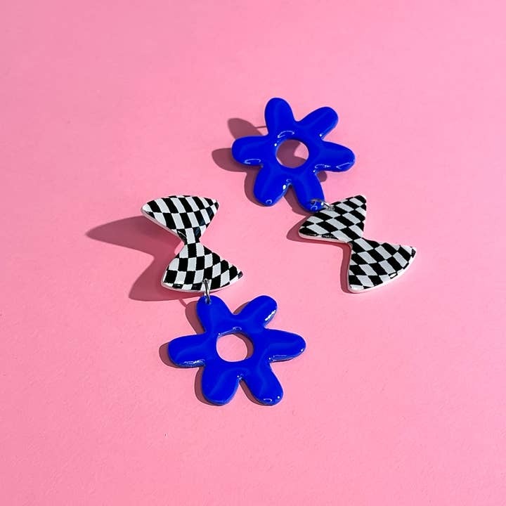 Boucles D'oreilles Pendantes En Pâte Polymère À Motif De Fleurs Dépareillées
