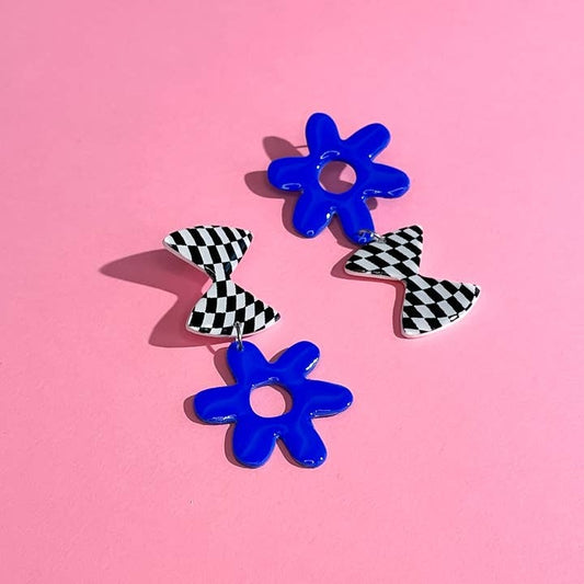 Mismatched Flower Polymer Clay Dangle Earrings