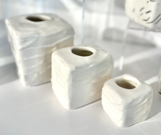 Square Vase Set - Porcelain Slip Spread