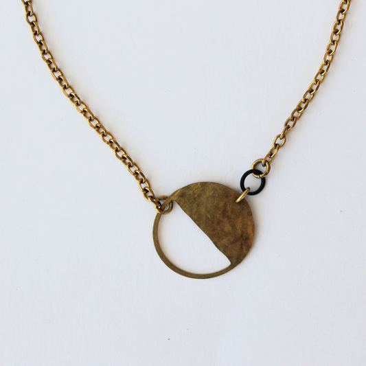 Oxidized Brass Half Circle Cut Out Necklace