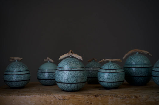 Large Green Raku Keepsake Vessel
