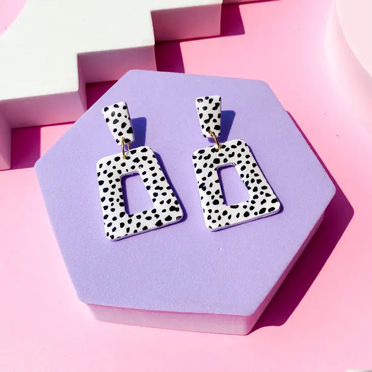 Black and White Polka Dot Paddle Earrings by Night Moves Atelier