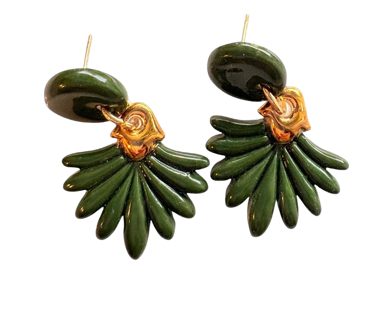 Green & Gold Lotus Earrings