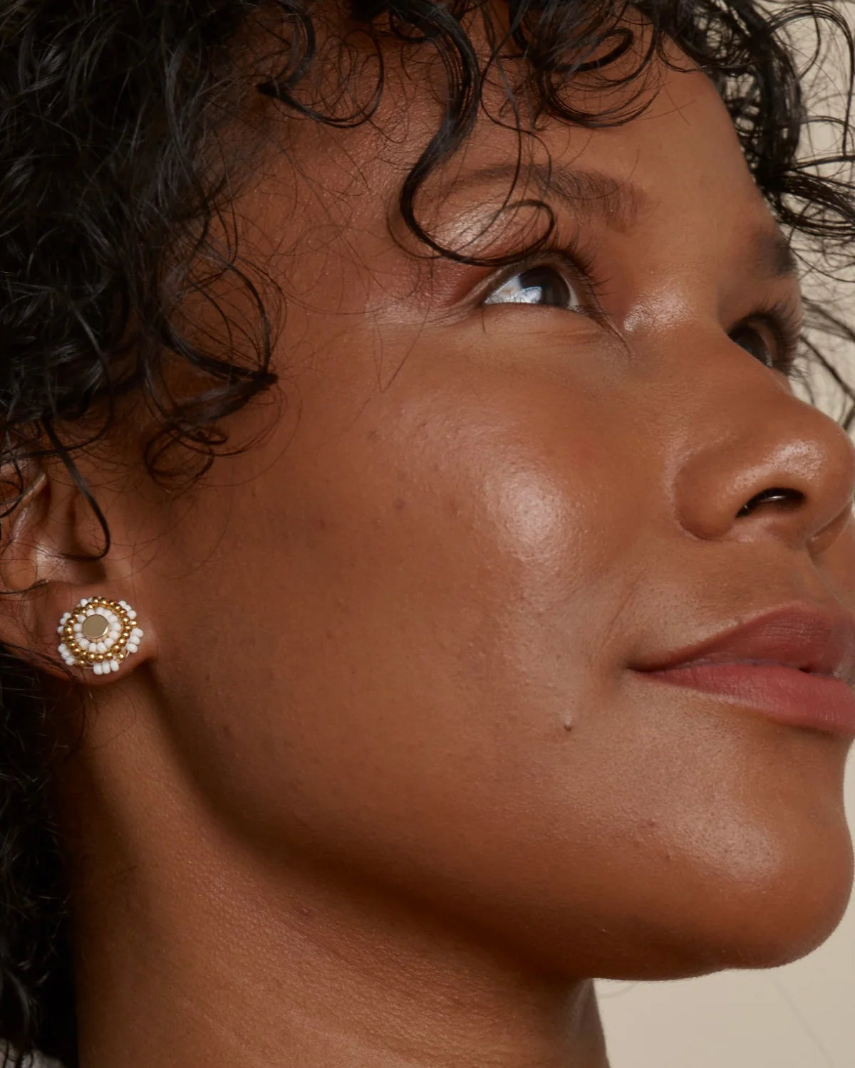 Beaded Stud Earrings - Bone