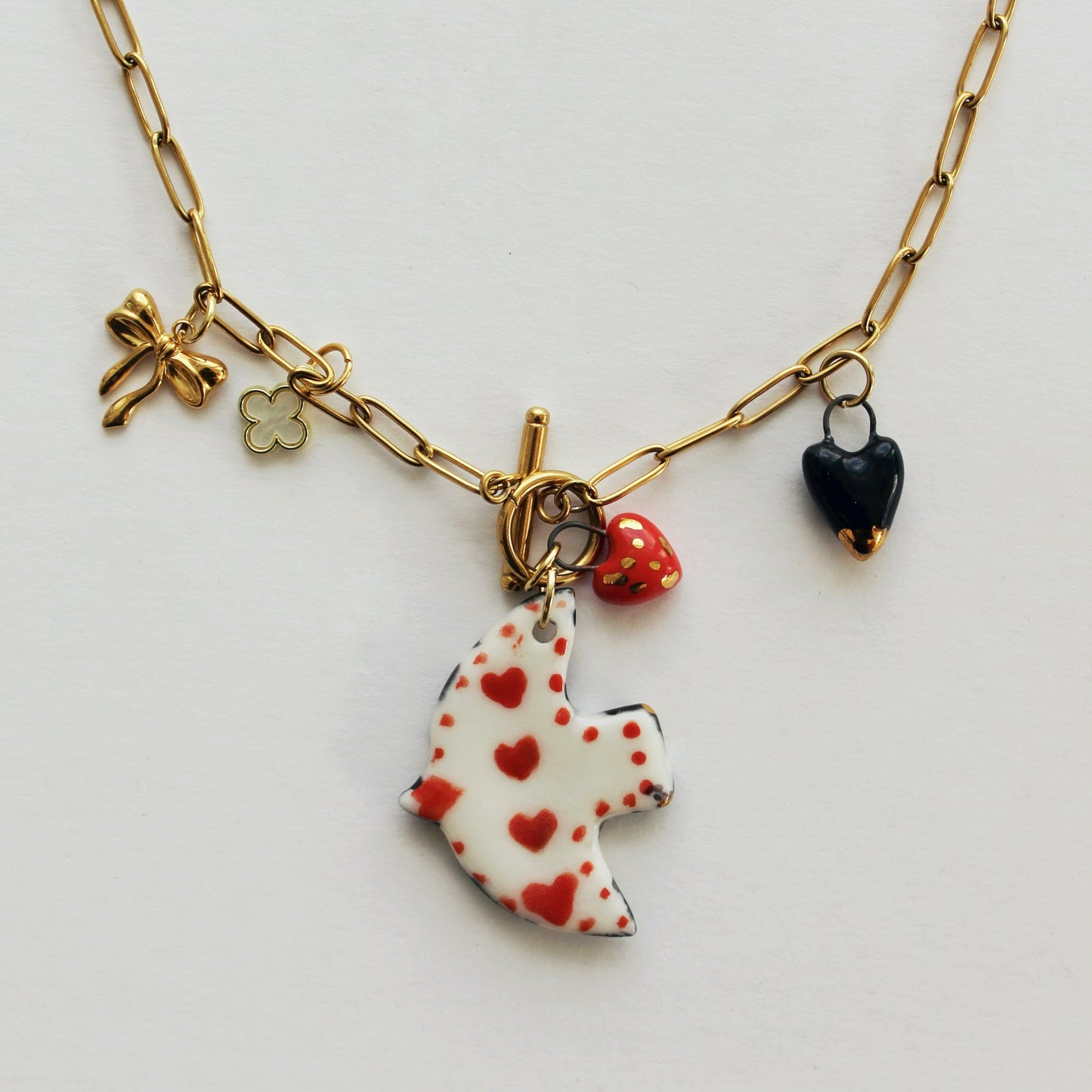 Reversible Porcelain Bird + Assorted Charms Necklace