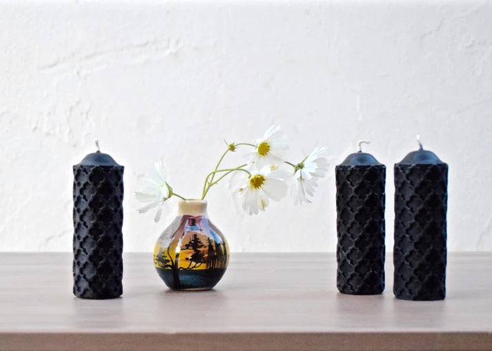 Black Beeswax Pillar Candle