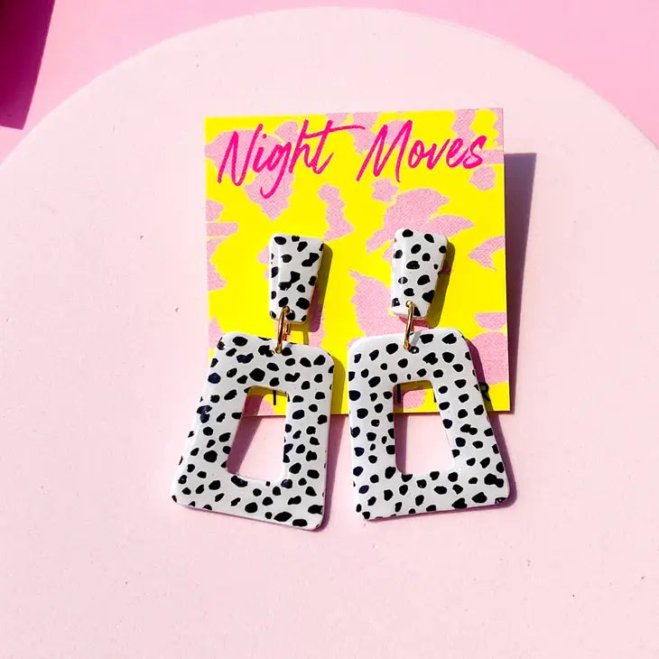 Black and White Polka Dot Paddle Earrings by Night Moves Atelier