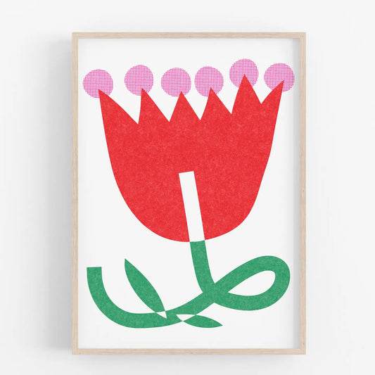 Big Red Flower • Modern Risograph Print