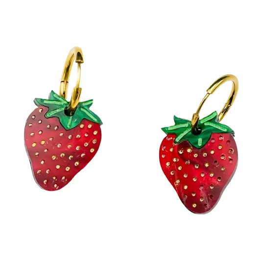 Strawberry Charm Hoop Earrings
