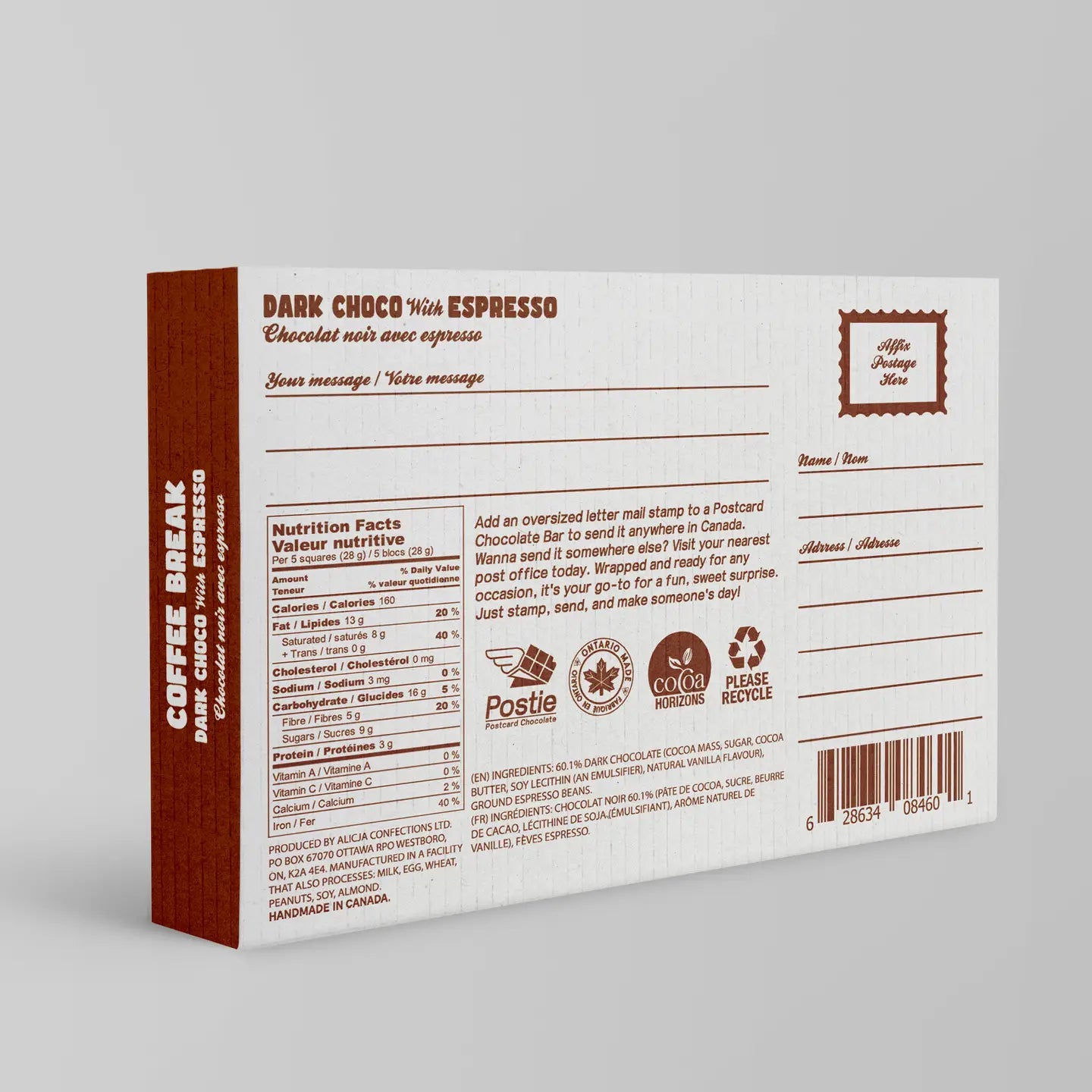 Tablette de chocolat noir végan  | carte postale