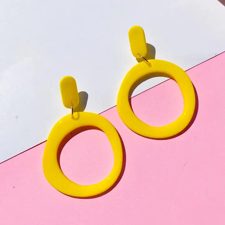 Thin Hoop Earrings in Lemon Yellow