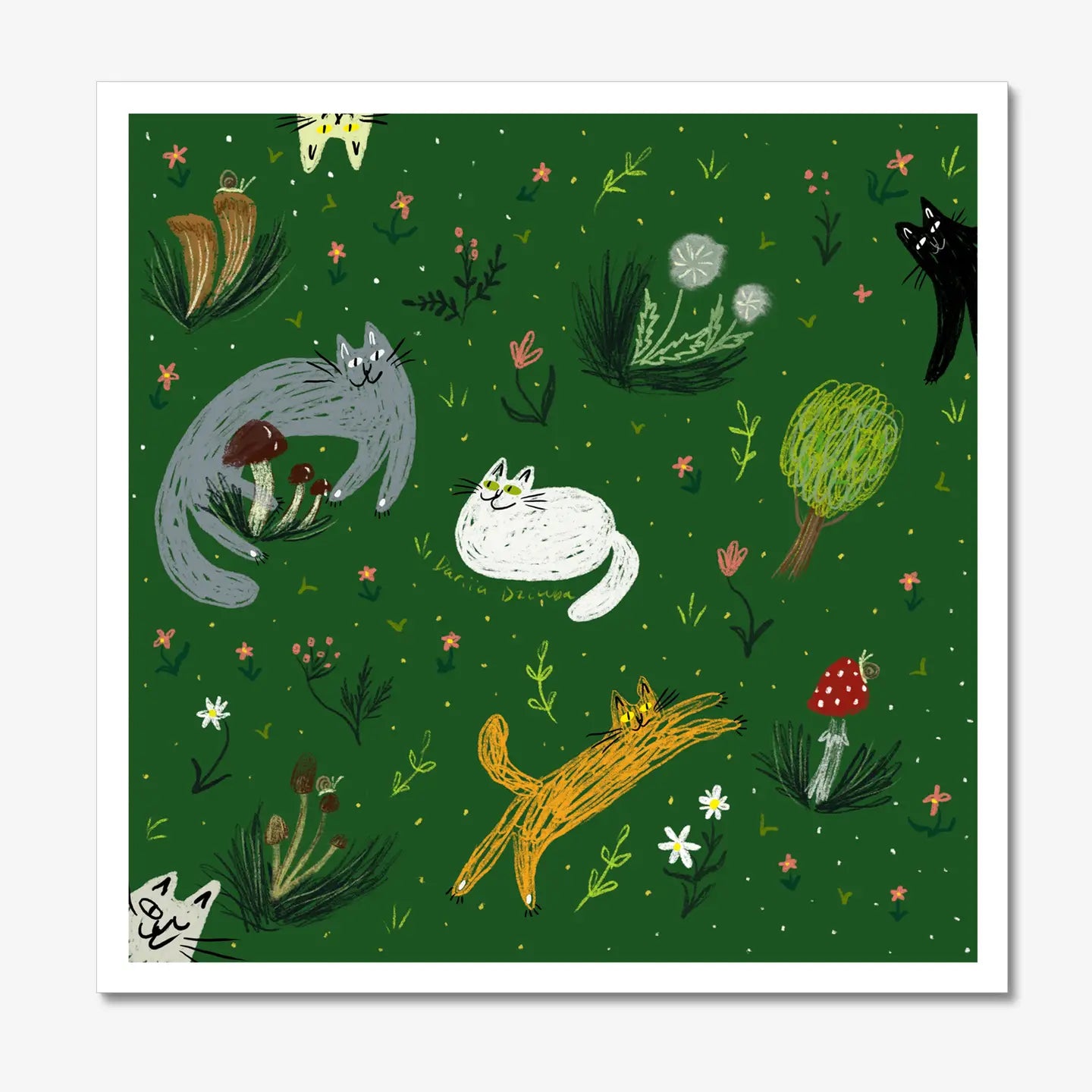 Impression d'art de chat : chat dans un jardin étoilé