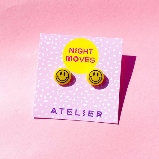 Yellow Smiley Face Mini Stud Earrings