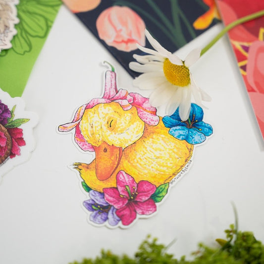 Cozy Duckling (flower hat) Sticker